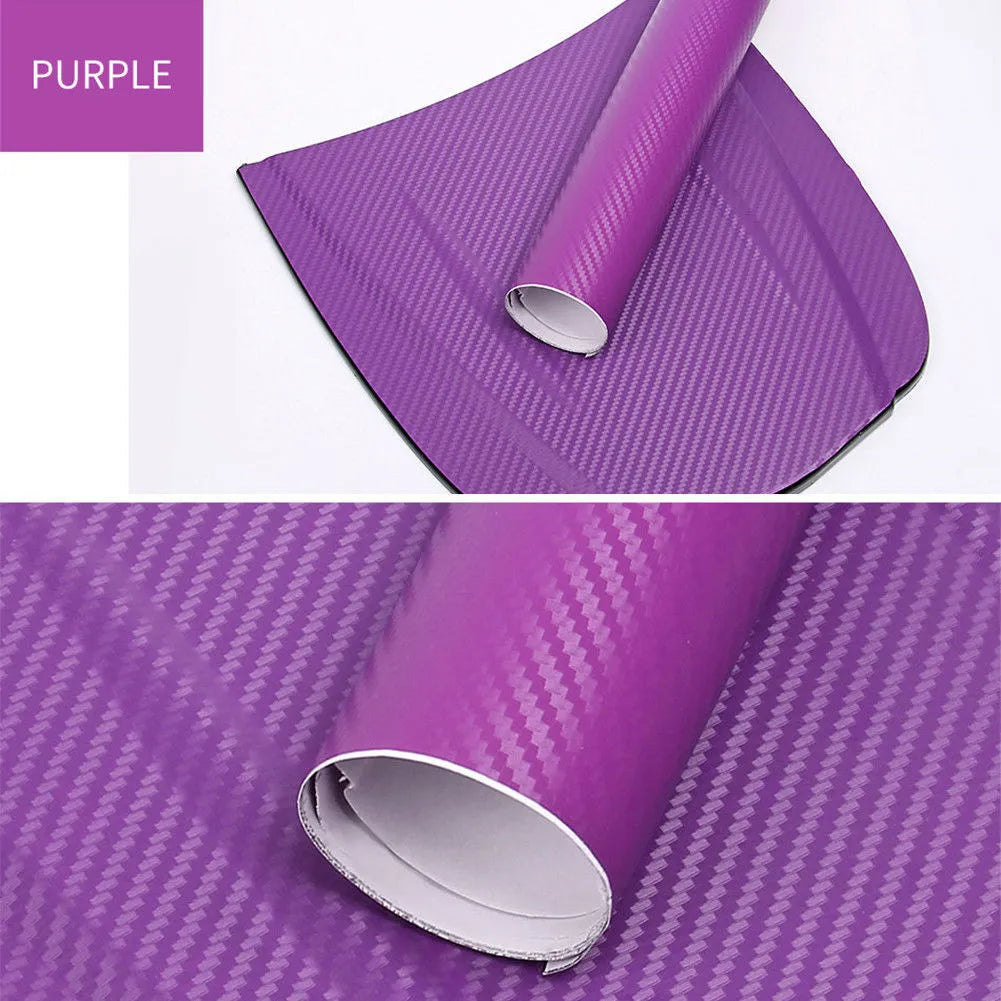 Roll of black 3D carbon fibre texture adhesive sticker for car decoration, showing textured pattern.