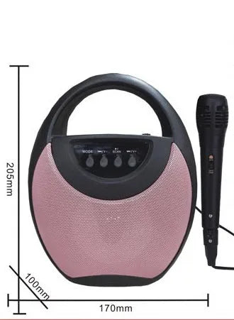 Portable Bluetooth speaker in black, blue, or pink with USB port and playback controls