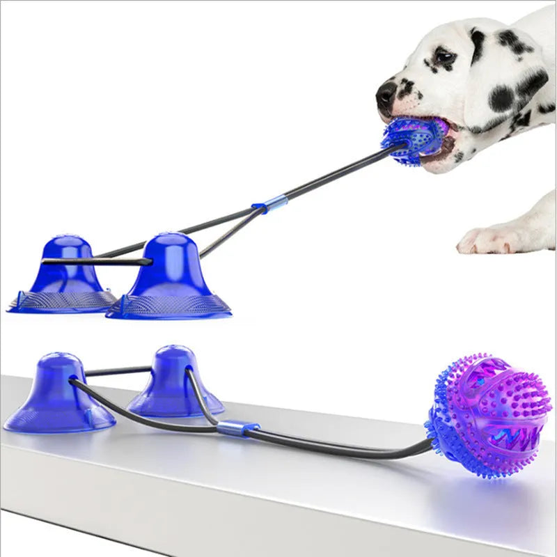 Multifunction dog molar bite toy with double suction cups and tug rope in food-grade TPR rubber