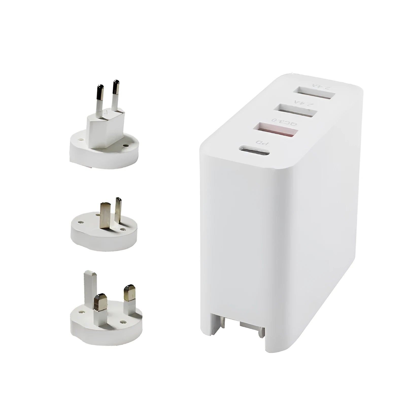 Black 48W PD fast charger with four Type-C USB ports shown with UK plug.