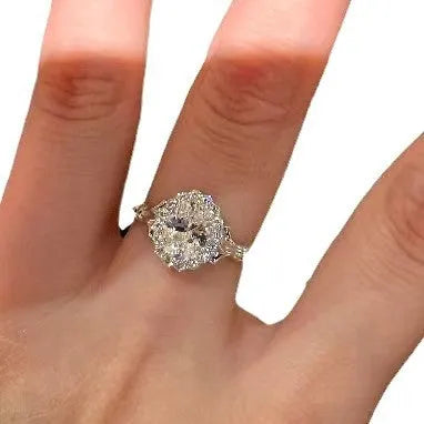 Silver geometric ellipse adjustable bridal diamond ring with copper construction