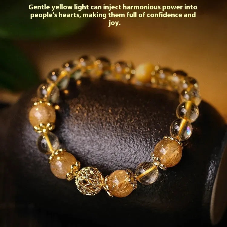 Personality citrine lucky bracelet for women in retro style with yellow gold or amethyst electroplated finish.