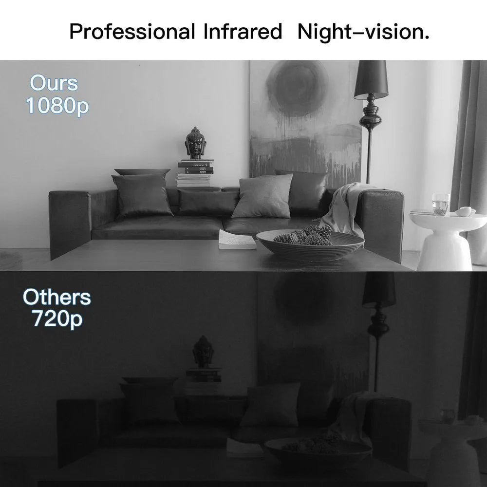 Black 1080p HD home security camera with night vision and motion detection