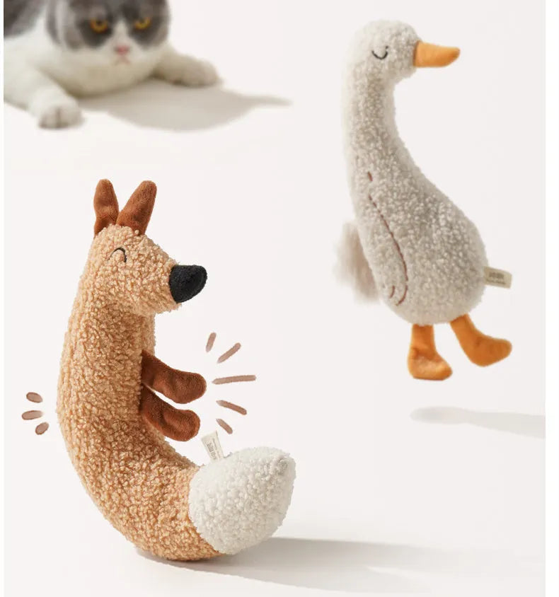 Cartoon fox and duckling soft plush dog toys with crinkle sound paper inside.