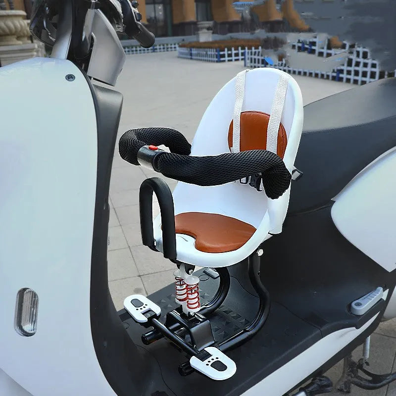 Front baby scooter safety seat with high carbon steel construction