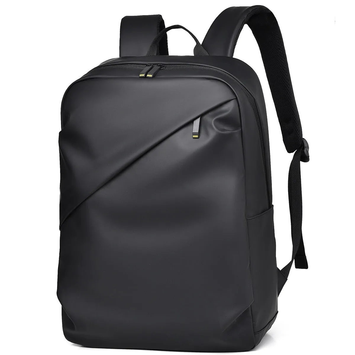 Waterproof PU leather laptop backpack in black, blue, and grey colour options