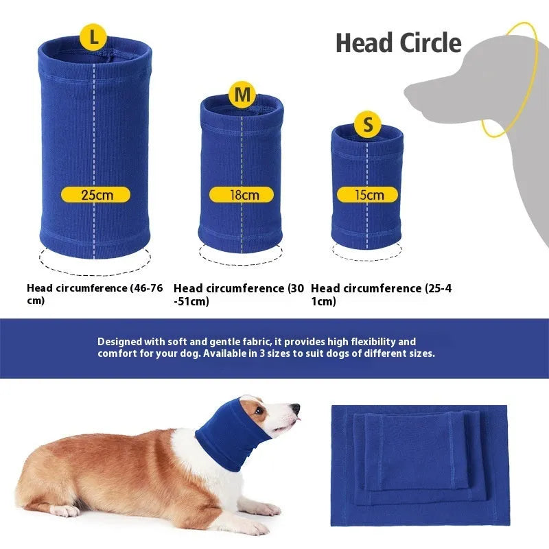 Blue and grey polyester dog headband scarf accessory in small, medium, large sizes