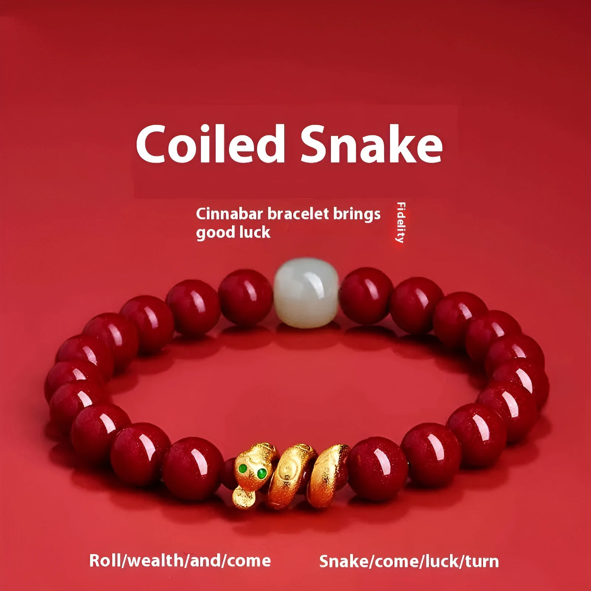 Handmade Chinese-style cinnabar bracelet with snake beads for Year of Snake body protection.