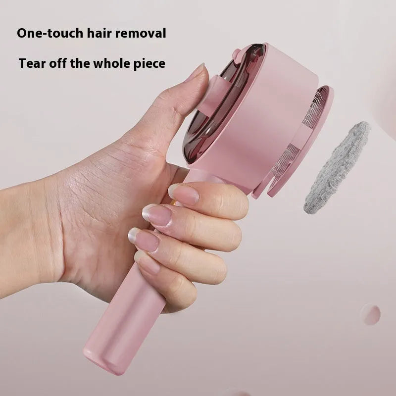 Ceramic white rechargeable pet grooming brush with UVC light, essential oil tank, and soft needles for dogs and cats