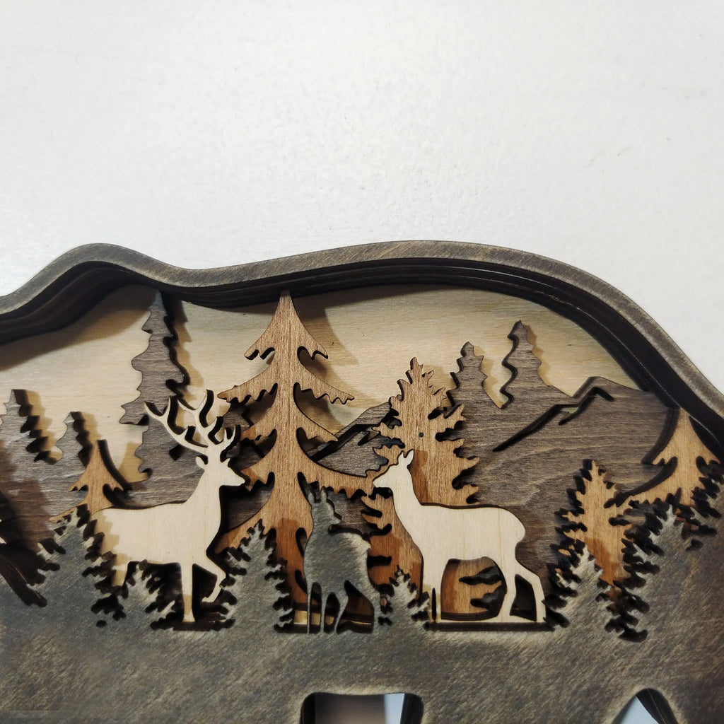 Boxwood Christmas ornament set with flat elk 18x14x2.5cm and brown bear 18x10.5x2.5cm in American style