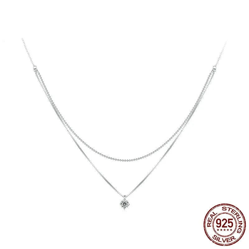 Silver double-layer necklace with S925 sterling silver pendant and pearl chain design
