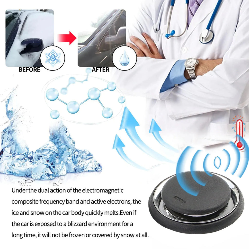 Black handheld car de-icing instrument for melting snow on windscreens.