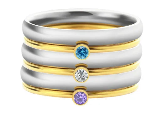 December colour birthstone engraved titanium steel ring with geometric shape on a plain background