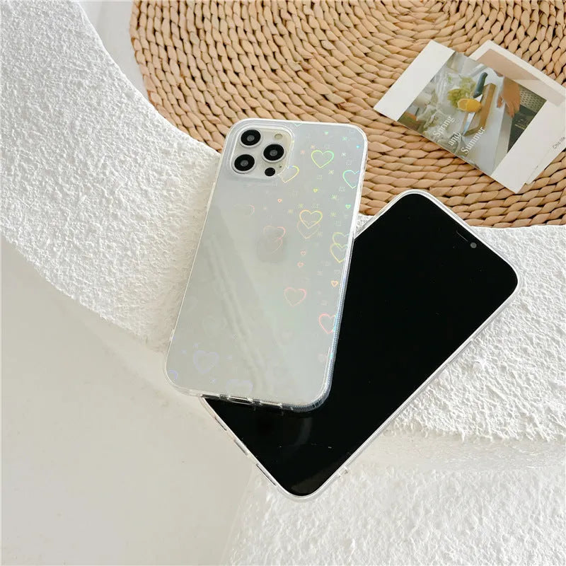 Transparent silicone phone case with laser colourful love pattern for iPhone