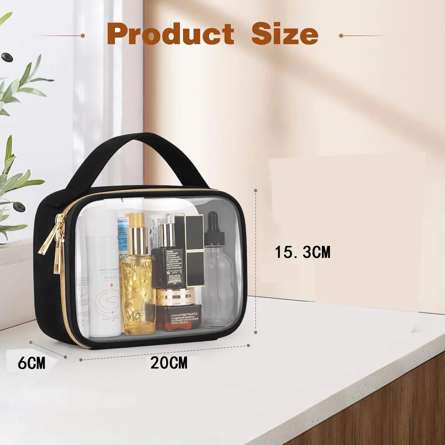 Transparent PVC wash bag with shoulder chain in multiple colour options