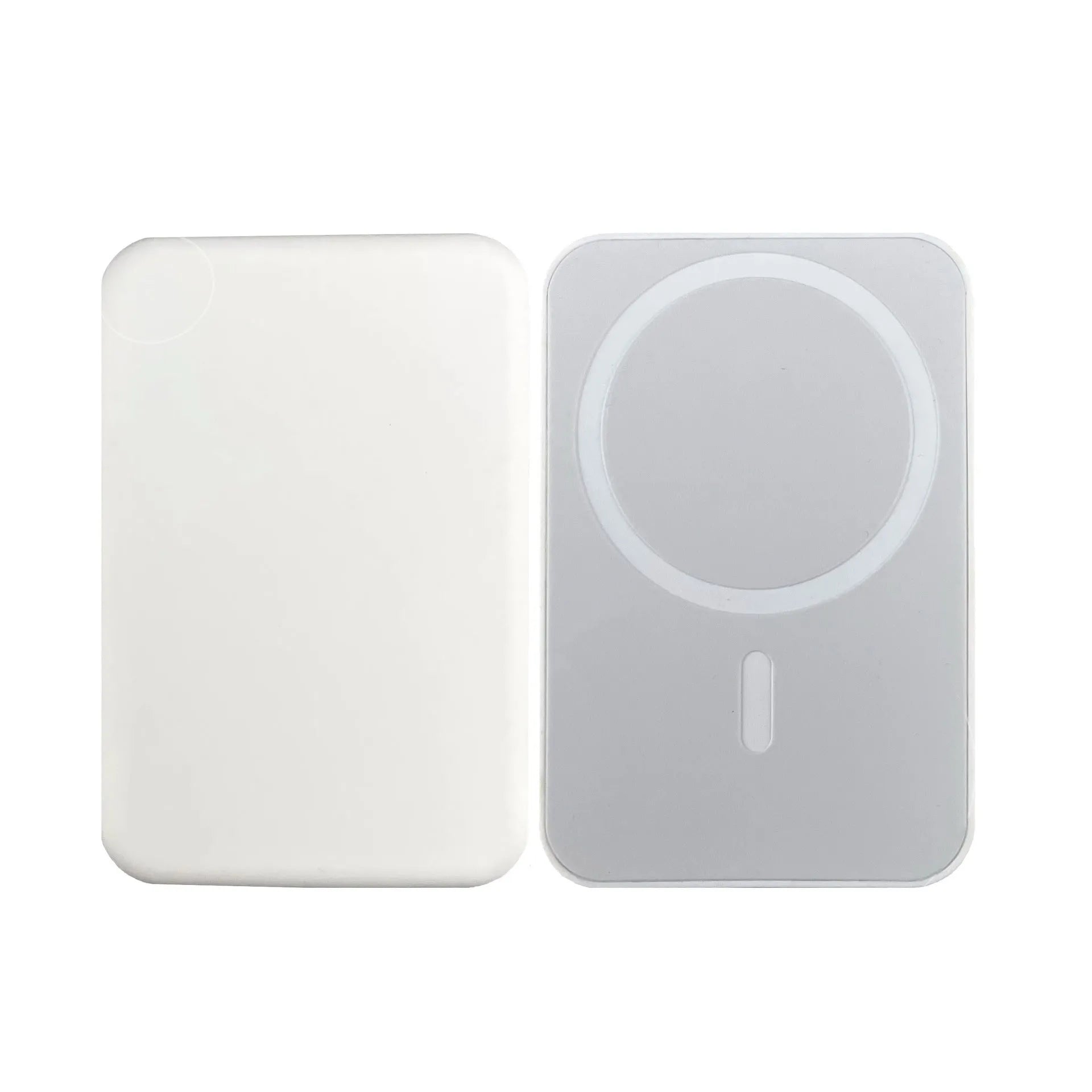 White wireless magnetic charging power bank with 5000mAh capacity and creative PVC casing design