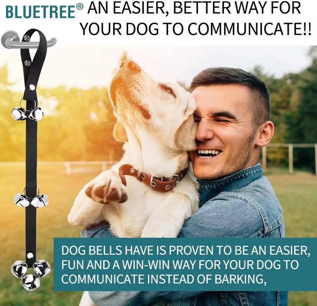 Adjustable dog training doorbell with silver metal bells on nylon strap for potty training