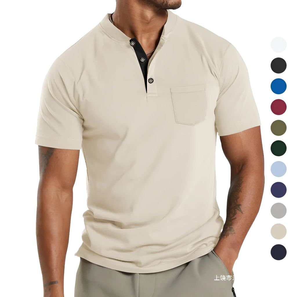 Plus size men's short sleeve solid colour shirt with a button-up chest pocket.