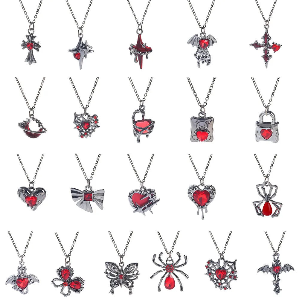 Dark style zinc alloy Halloween necklace with a spider or bat pendant on a regular chain.