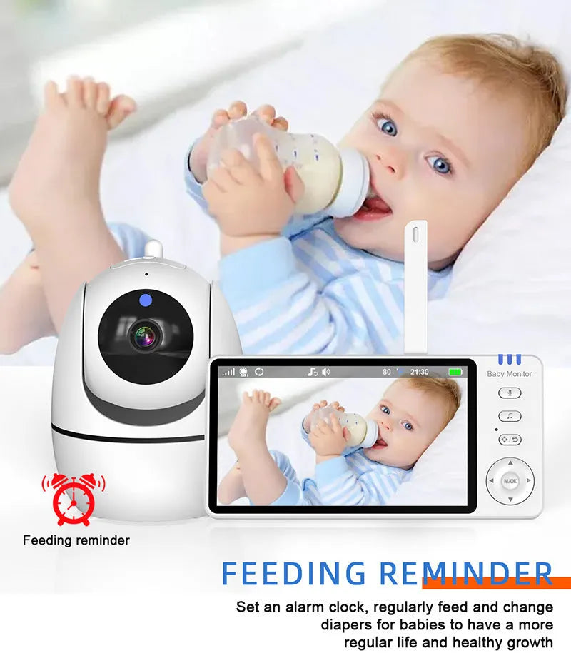 White HD wireless baby monitor with 5-inch screen showing baby nursery monitoring display