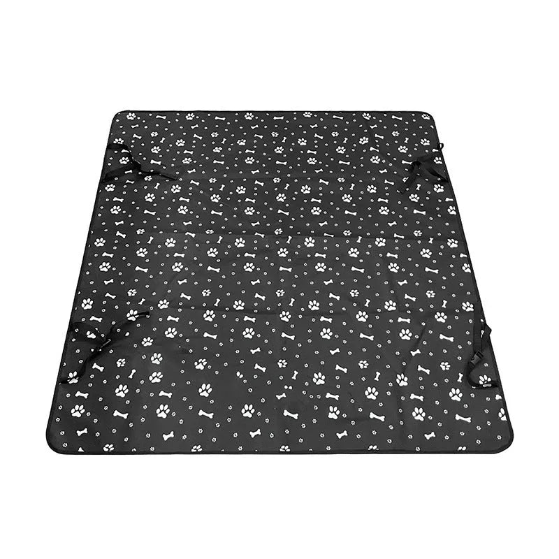 Dog car seat protection mat covering rear vehicle seat with water and dirt resistant cloth material