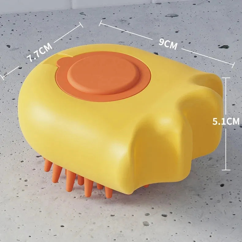 Pet bath brush massage comb with integrated shampoo box for cat and dog washing in blue, orange and yellow colours