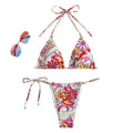 Women's triangle printed bikini with separate pieces and hanging neck design in multicolour pattern