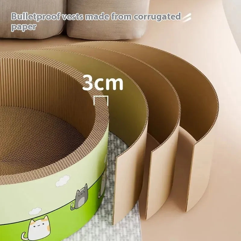 Large round cat scratch board with deep grooves, shown in 45cm and 50cm sizes.