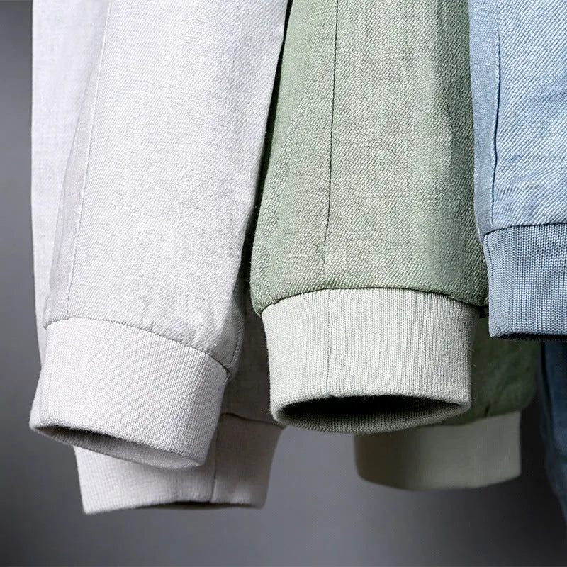 Men's thin linen jacket in regular fit available in blue, grass green or heather grey colours