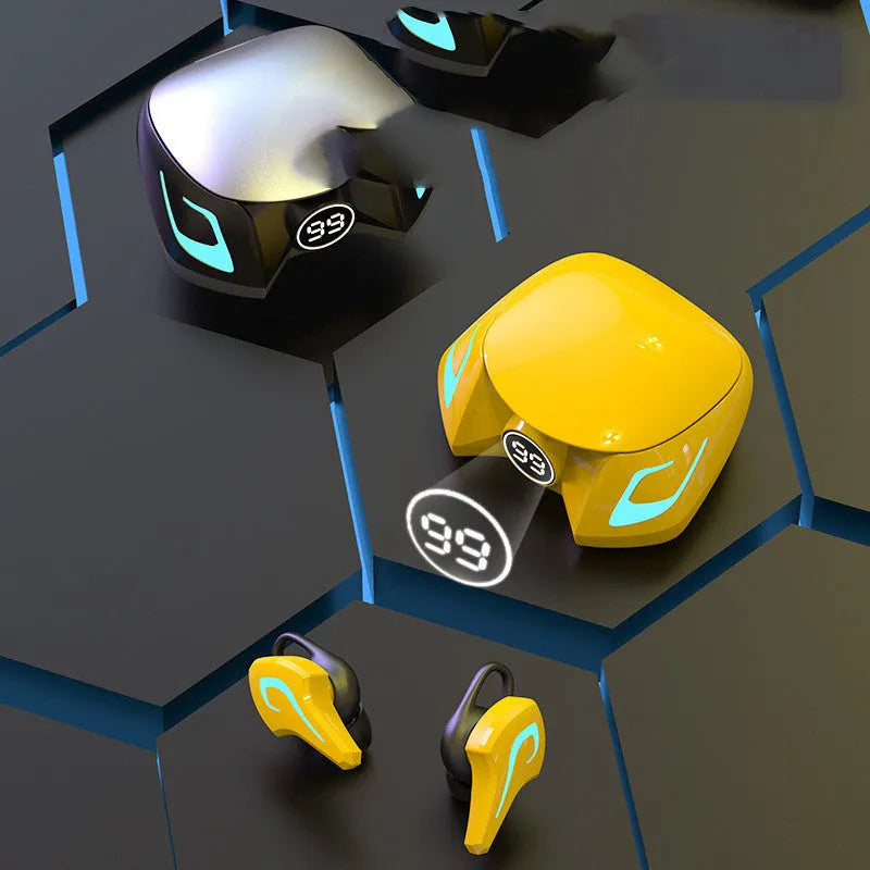 Wireless Bluetooth gaming headset with colourful LED lights on the earpieces, shown in black, grey, and yellow colour options.