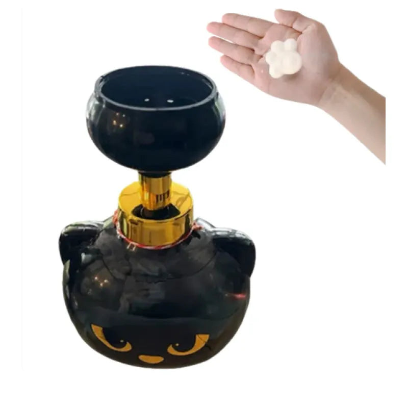 Black plastic cartoon cat shaped foam soap dispenser with manual pump