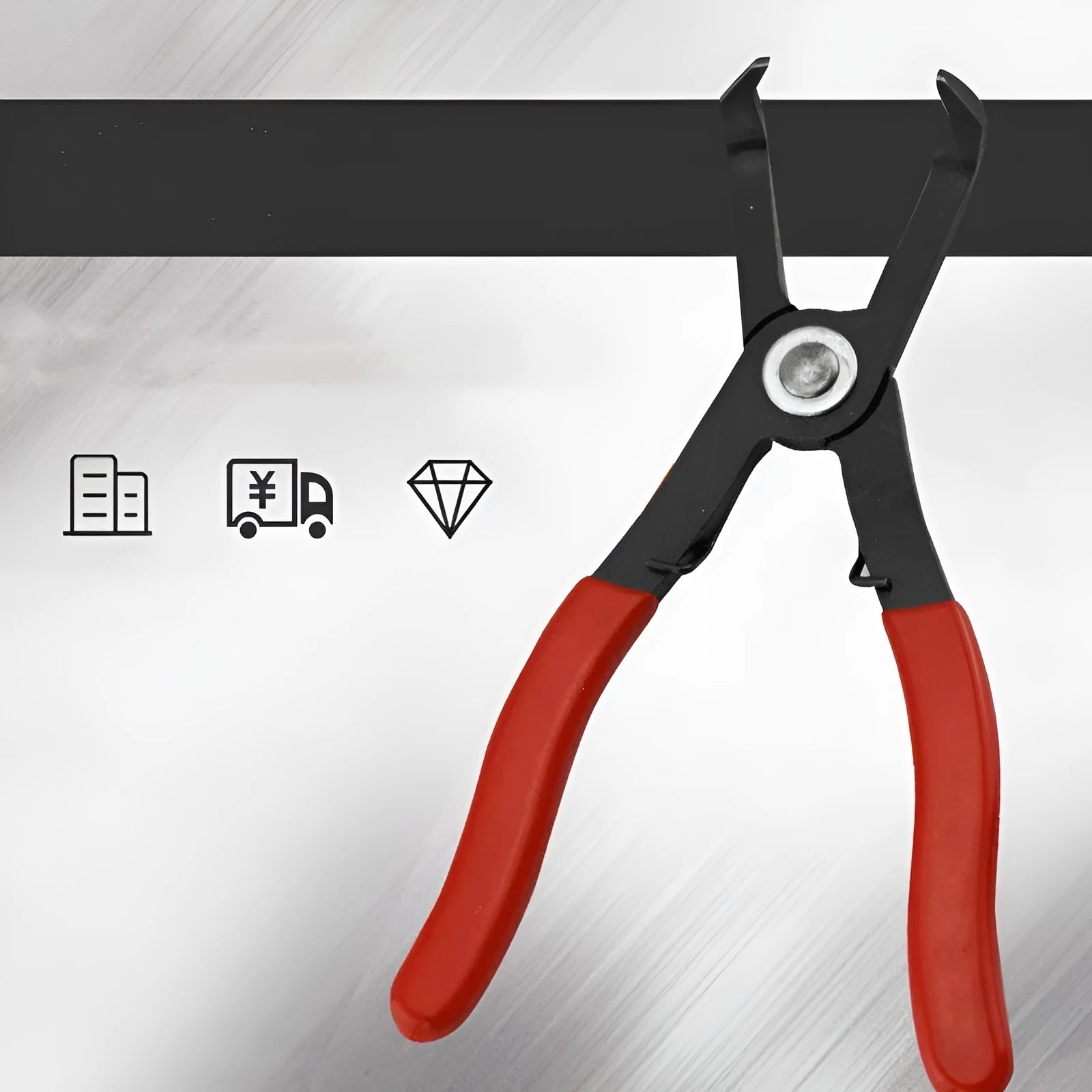 Red interior round nail removal pliers with PVC handles, showing jaw opening for fastener extraction.