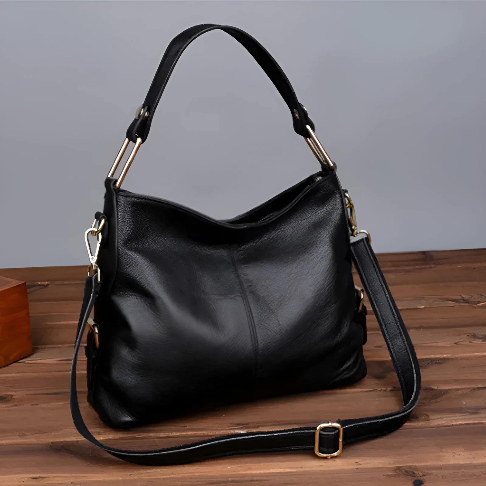 Genuine first layer cowhide vertical square crossbody bag with zipper pockets in black or taro colour