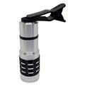 A long black telescopic lens with a universal collar clip for attaching to mobile phones.
