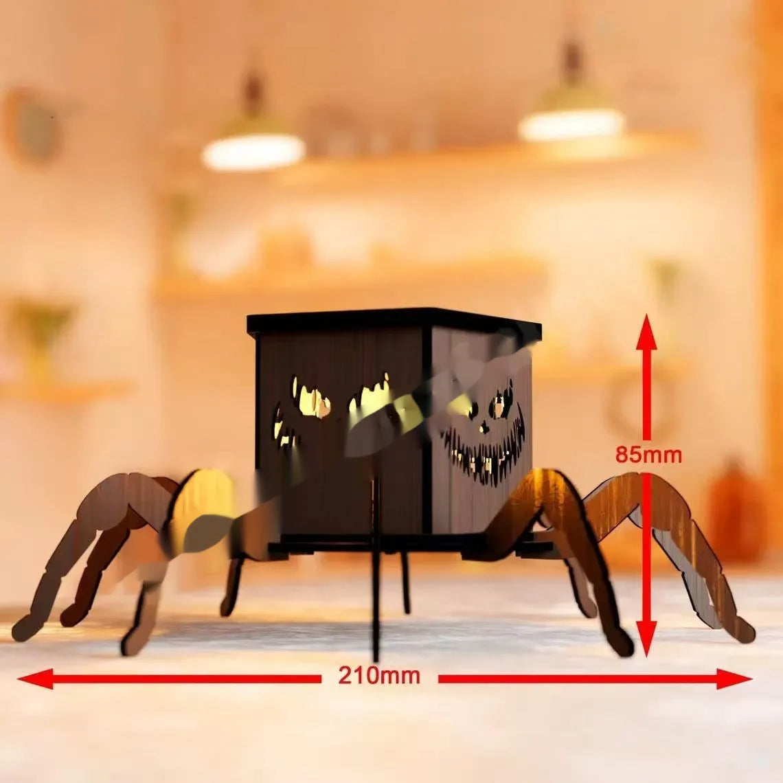 Wooden spider mini lantern candlestick Halloween decoration measuring 21 by 8.5 cm