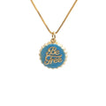 Copper bottle cap pendant necklace with 18K gold electroplated finish on a 40cm box chain