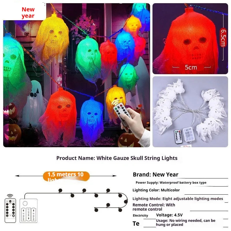Halloween battery-powered coloured LED light strings for indoor wall decoration in two length options