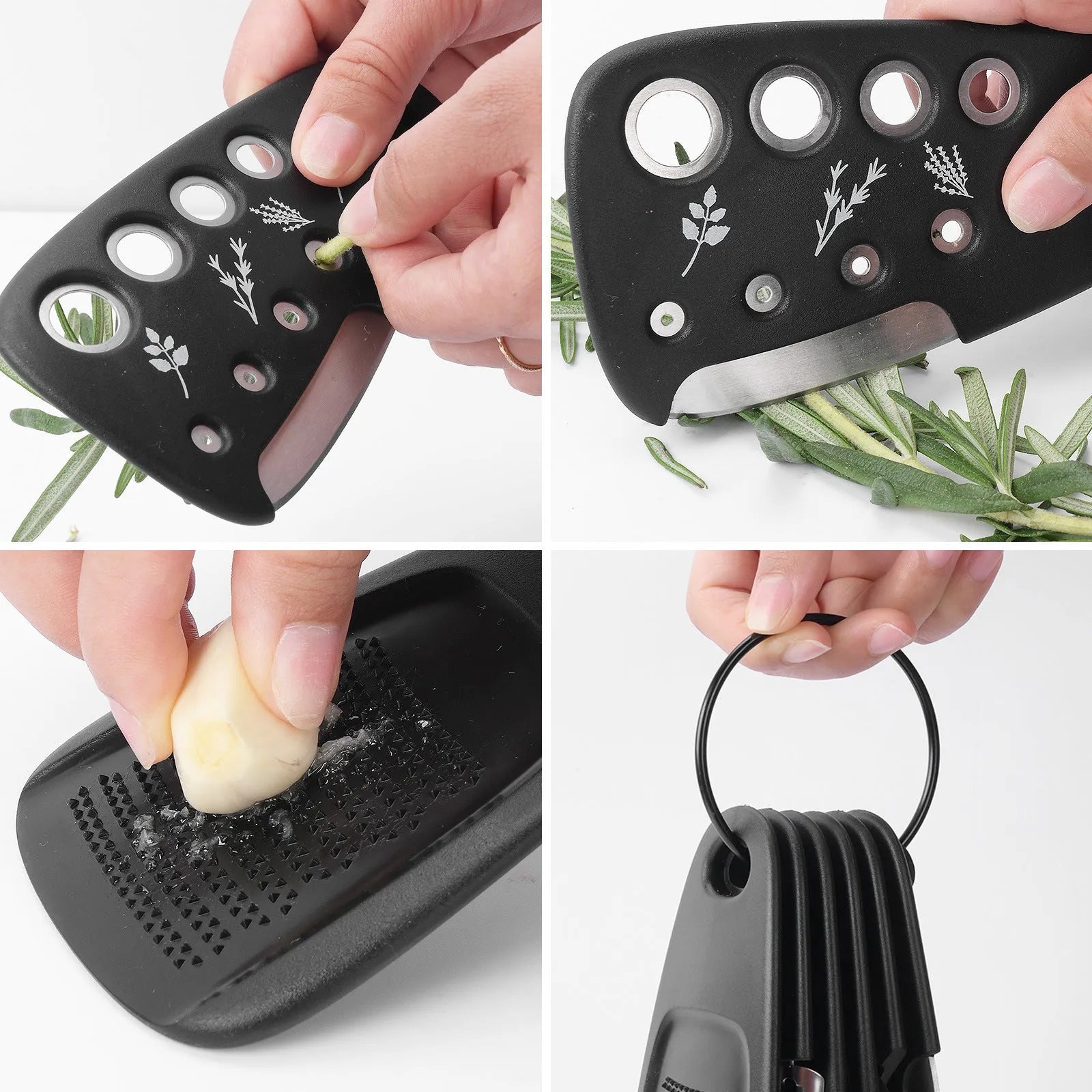 Modern six-piece kitchen utensil set with stainless steel heads and a cleaning brush in a colour box.