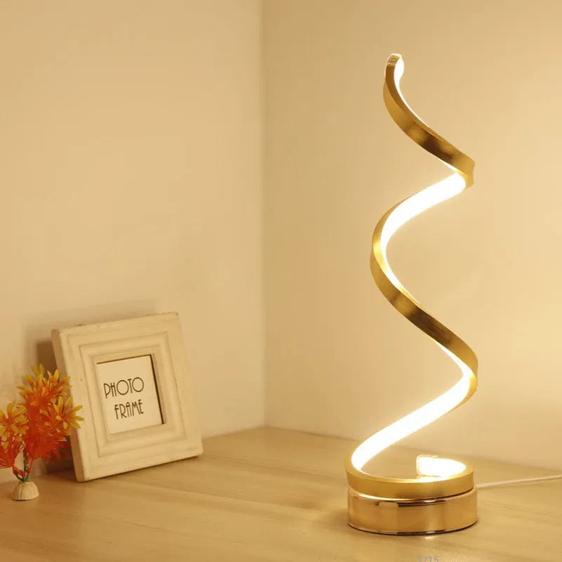 Black minimalist LED bedside table lamp with aluminium shade and push-button control