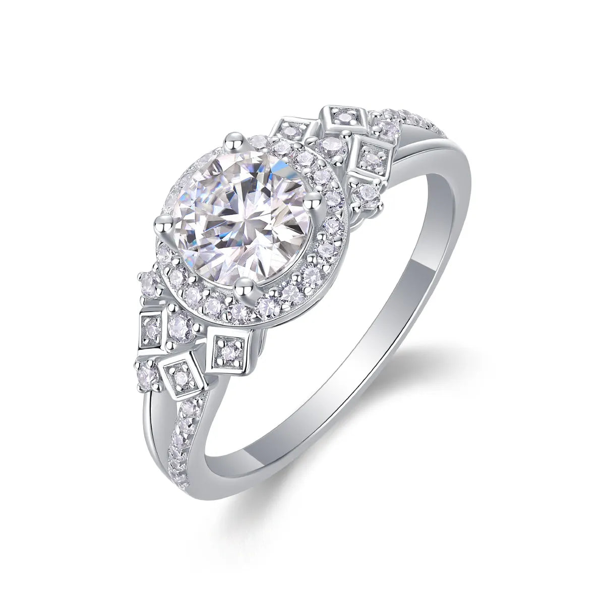 Harbor Clear Sky 1-carat moissanite wedding ring set on a white background with platinum-plated S925 silver band