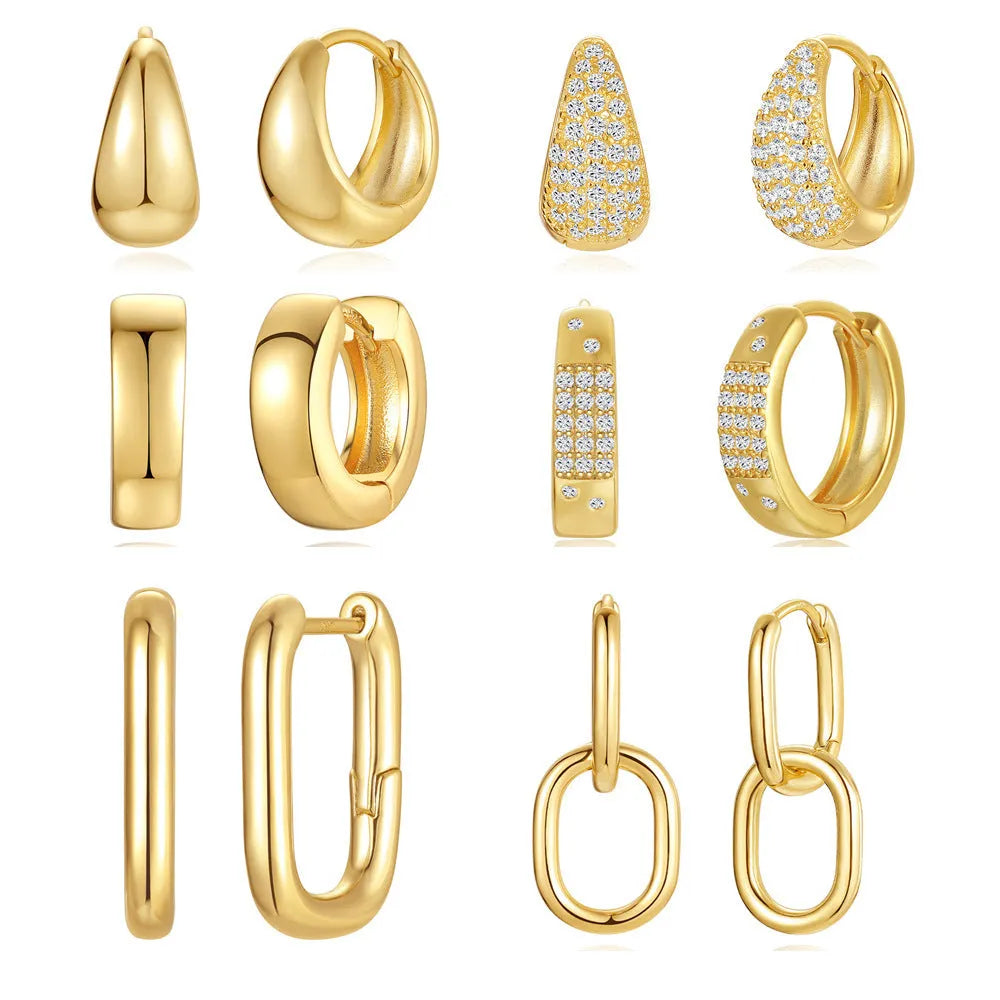 Brass diamond geometric earclip earrings with electroplated golden finish and round elements