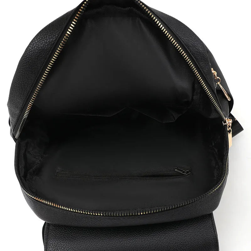 Women's soft Pu leather street style backpack with three-dimensional pockets in black, blue, or taro purple
