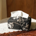 New Chinese style brocade tissue box cover with embroidered white plum design