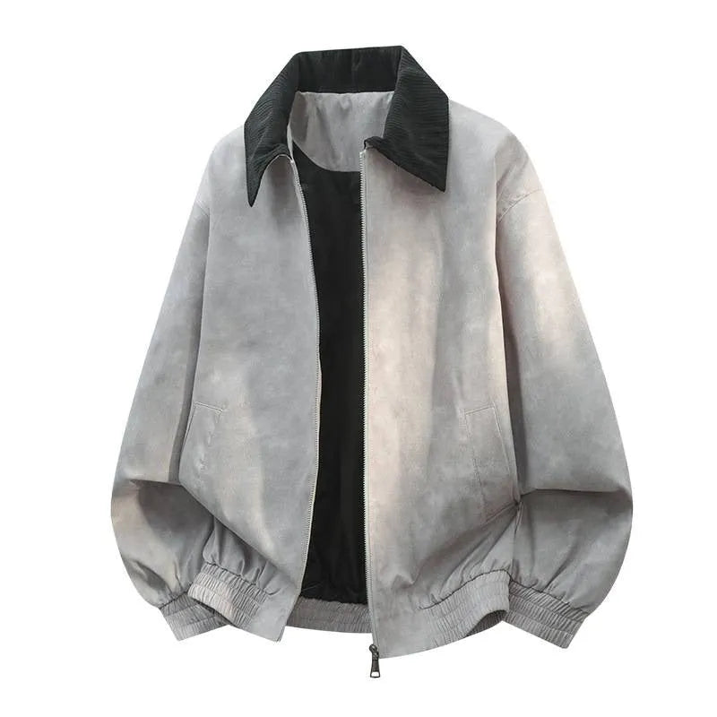 Men's casual jacket with stitching lapel in black, side seam pocket visible.