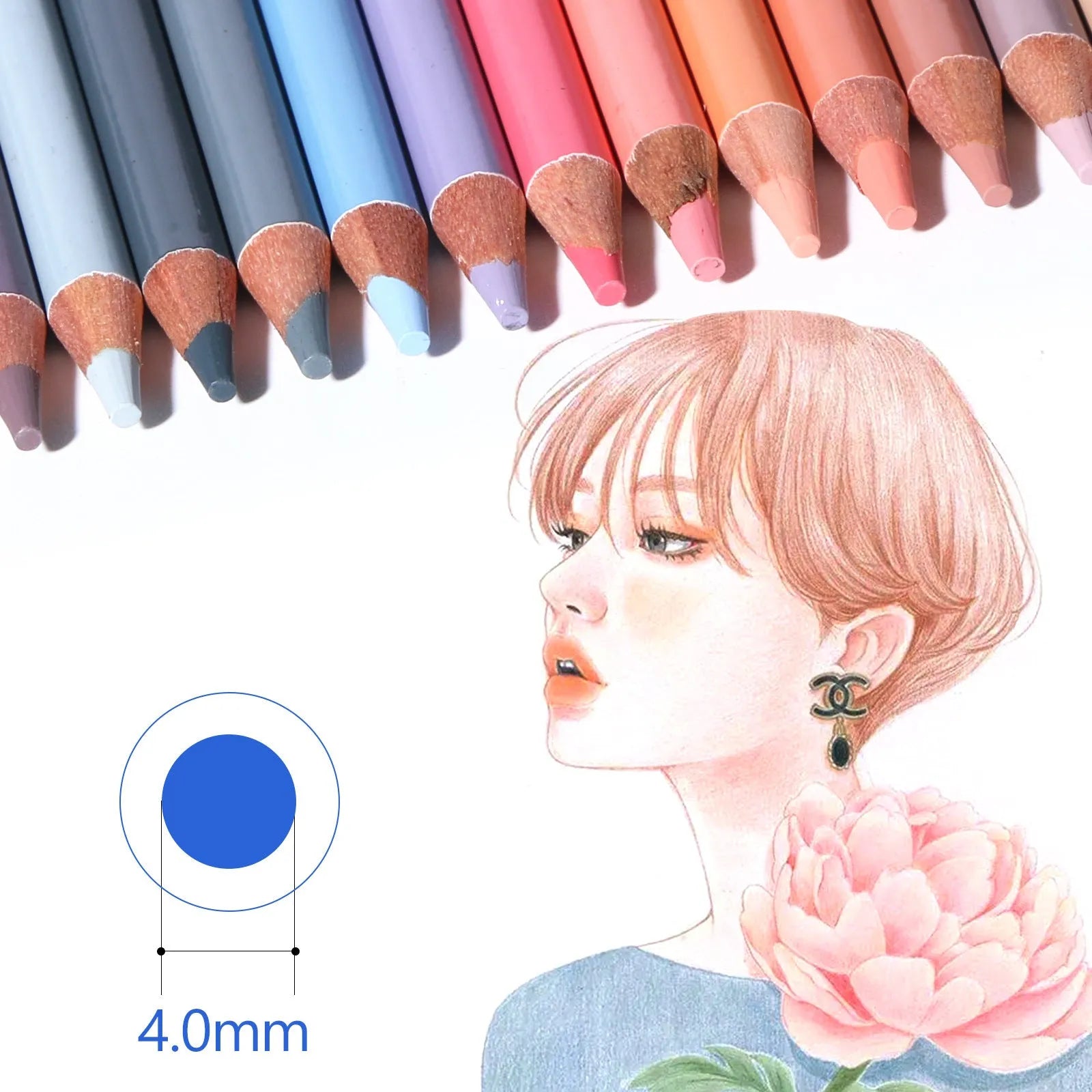 24 skin colour pencils for portrait artwork in round brush pot iron storage box