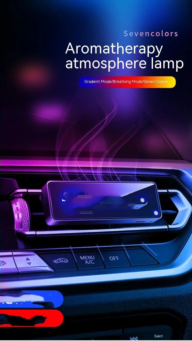 Black automobile aromatherapy LED light for car vent installation with fragrance sticks