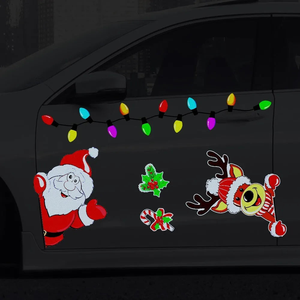 Medium Christmas elk sticker with magnetic backing and reflective finish for window or car decoration