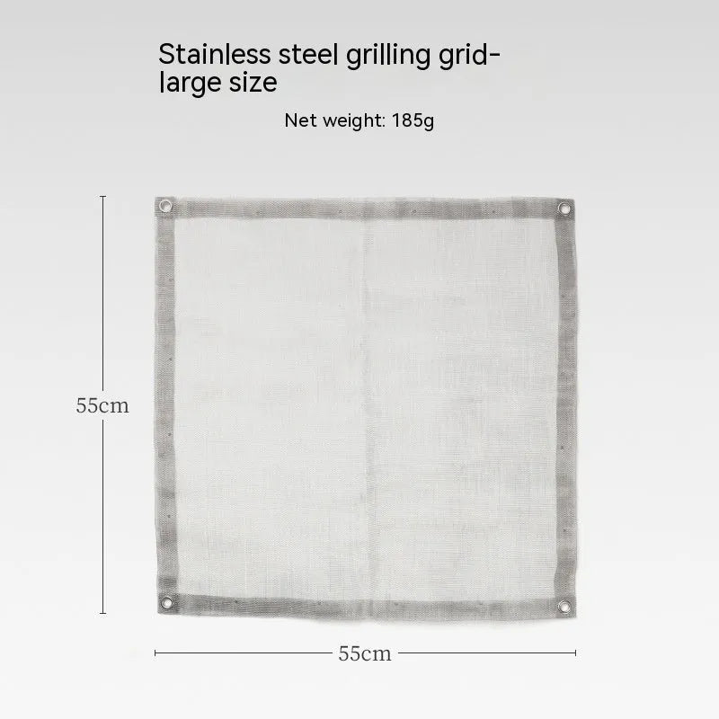 Silver stainless steel barbecue grill with net shown in large and medium size options.