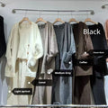 Women's knit cardigan vest trousers three-piece set in neutral colour wool blend fabric