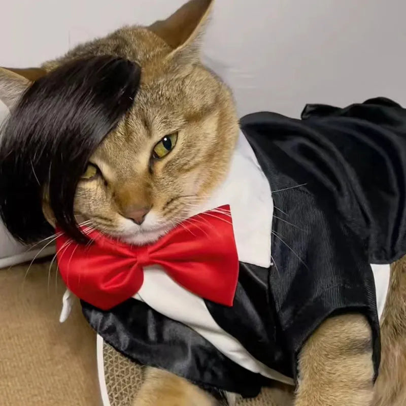 Black polyester cat wig imitation braid pet costume accessory on feline